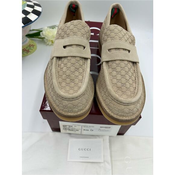 Men\'s Gucci suede GG monogram web loafers size 9 fits 9.5 US made in Italy